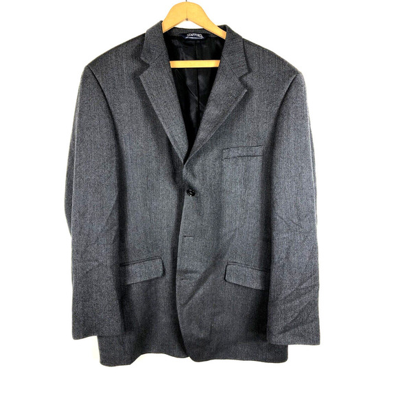 Stafford 44L 44 Long Blazer Sport Coat Jacket Navy Blue Wool Soft Tweed Mens